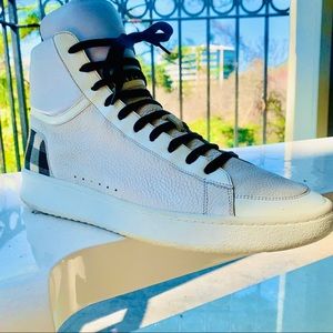 Mens Burberry check mid top sneakers